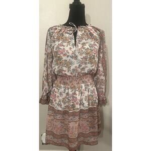 Anthropologie Love The Label Pink Long Sleeve Floral Midid Dress Size XS